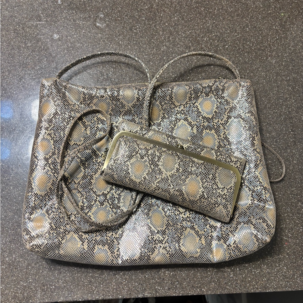 Hobo Brand Ziggy Crossbody Purse And Rachel Continental Wallet In Metallic Snake